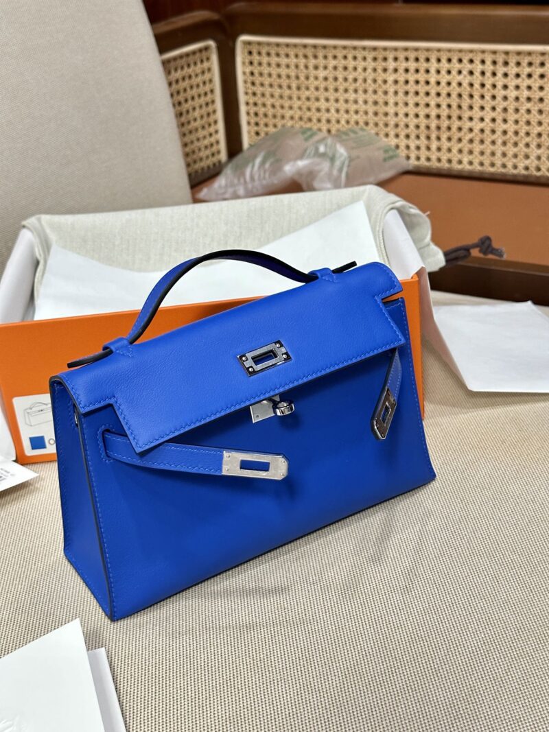 Hermès Kelly Pochette Blue Royal Swift Palladium Hardware