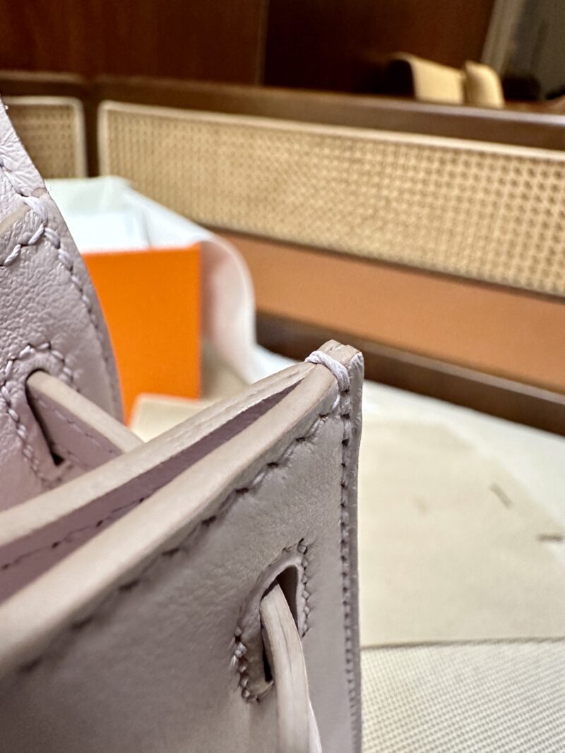 Hermès Kelly Pochette Mauve Pale Swift Palladium Hardware