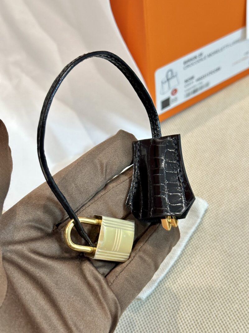 Hermès Birkin 25 Noir, Gold Shiny Crocodile Gold Hardware - Image 17