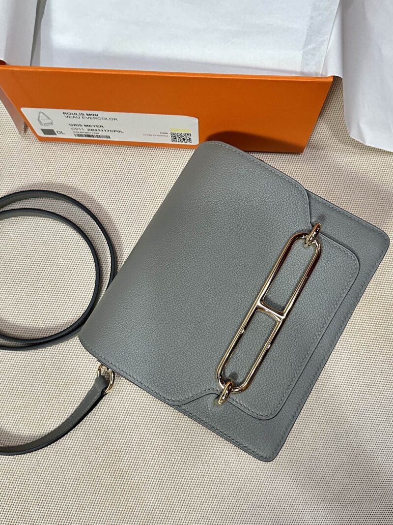 Hermès Roulis 19 Evercolor Gris Meyer Gold Hardware - Image 4
