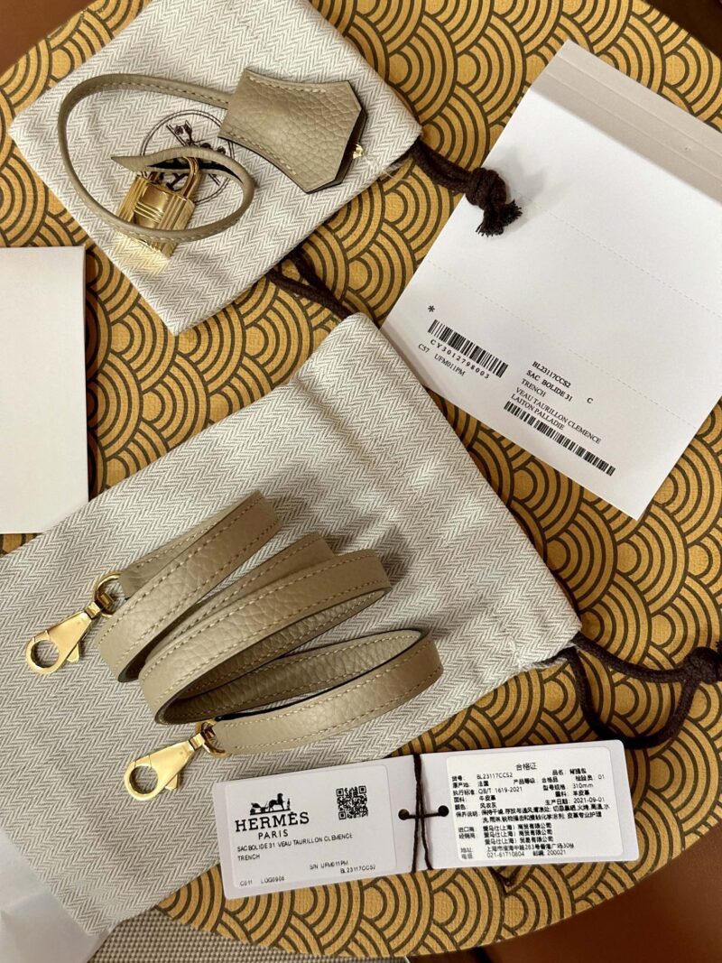 Hermès Bolide 31 Taurillon Clemence Gris Trench Gold Hardware