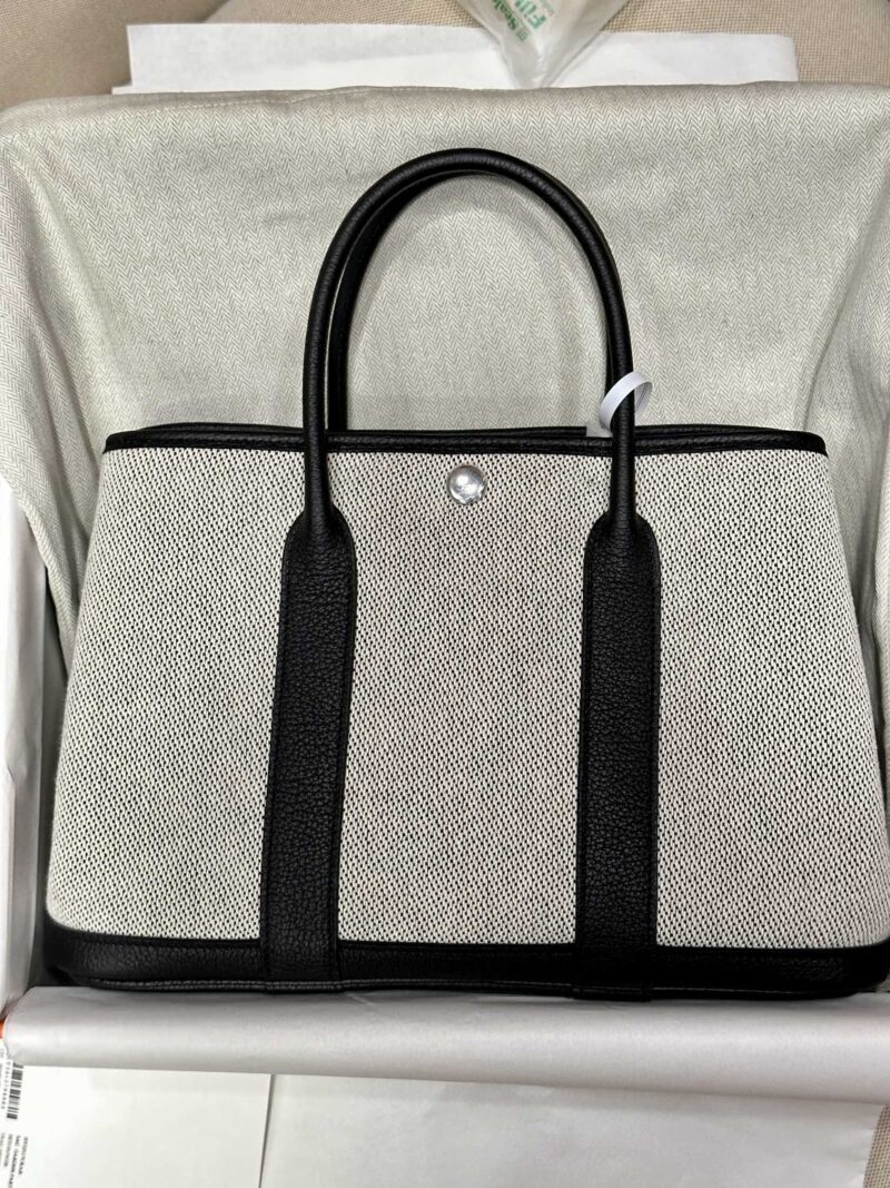 Hermès Garden Party 30 Canvas & Togo White & Noir Silver Hardware - Image 2